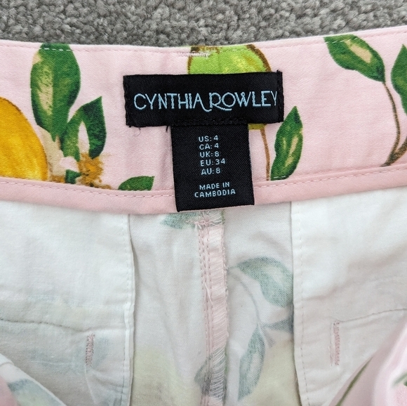 CYNTHIA Rowley yellow lemon print pink base cotton shorts size 4 - Picture 10 of 12